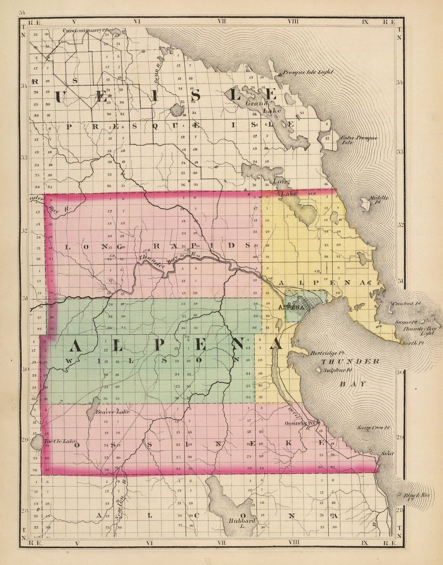 Vintage Map of Alpena County, Michigan, 1873