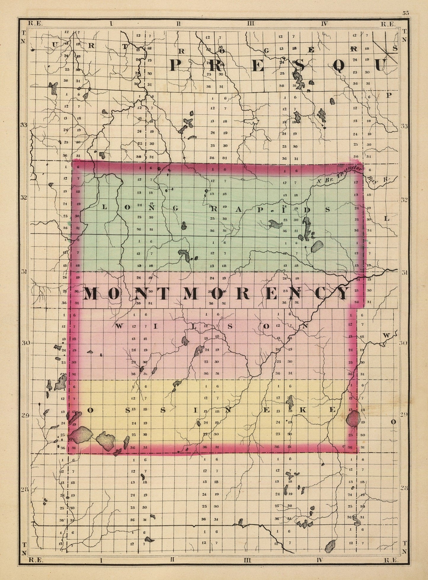 Vintage Map of Montmorency County, Michigan, 1873