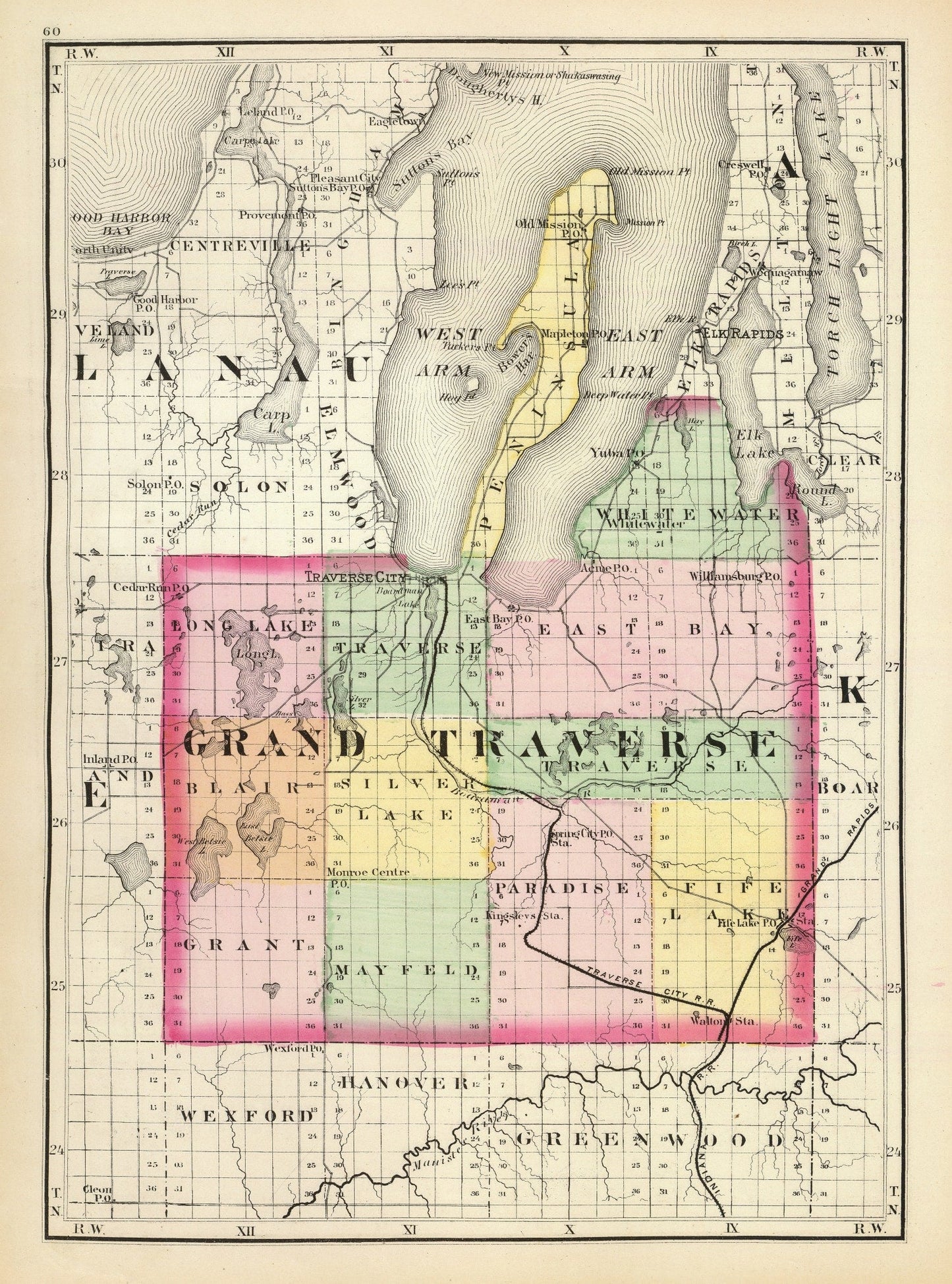 Vintage Map of Grand Traverse County, Michigan, 1873
