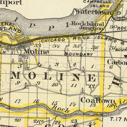 Vintage Map of Rock Island County, Illinois, 1876
