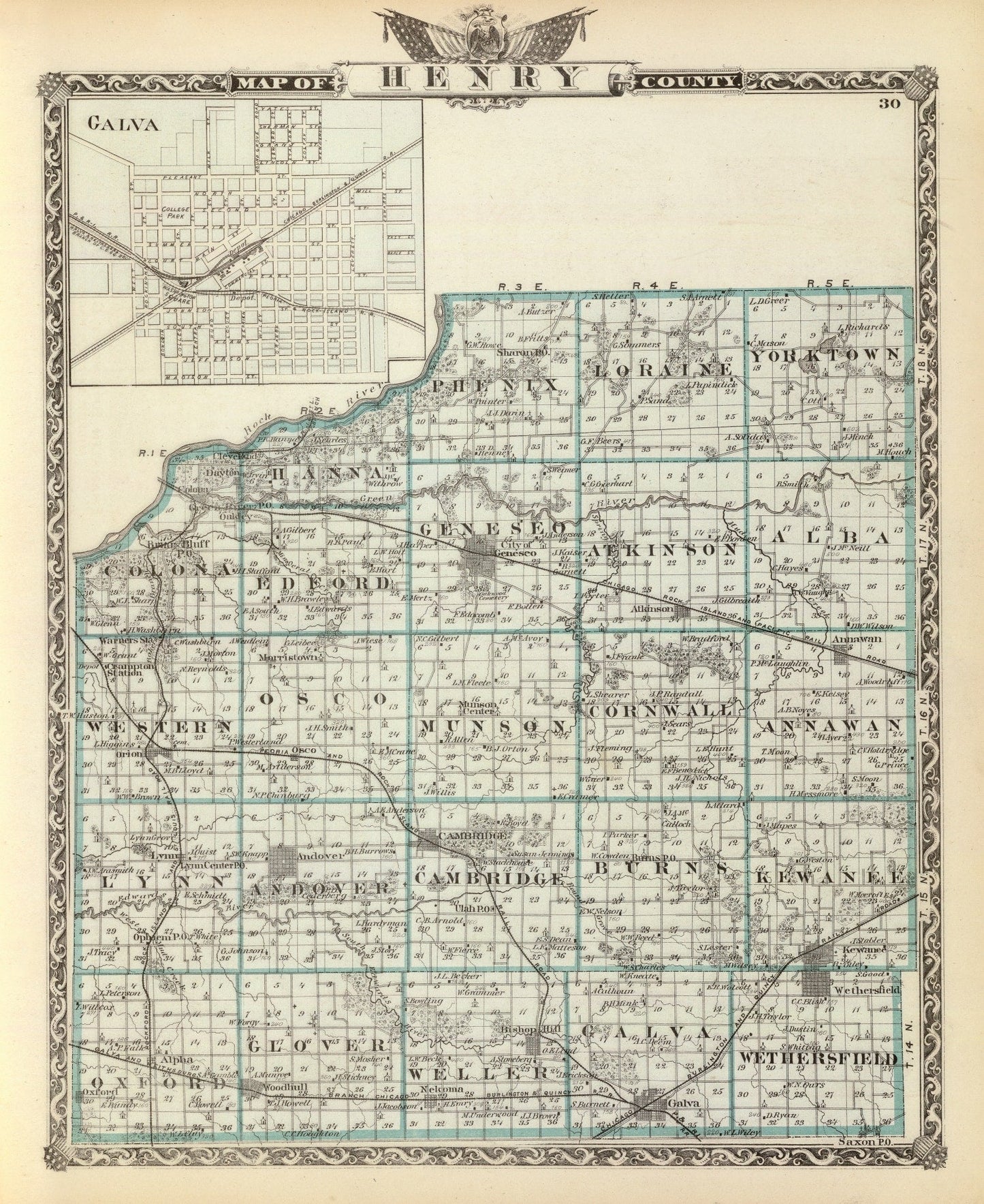 Vintage Map of Henry County, Illinois, 1876 (Cambridge)