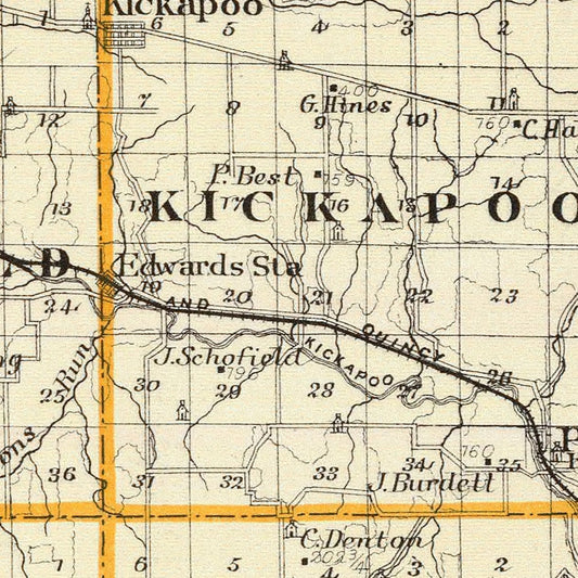 Vintage Map of Peoria County, Illinois, 1876