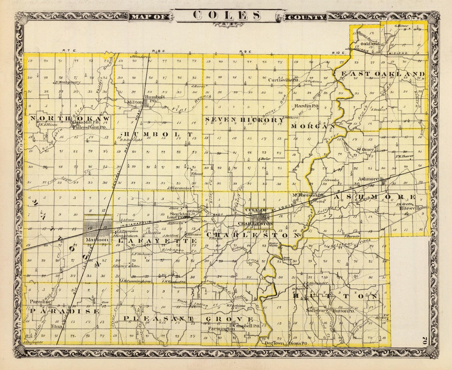 Vintage Map of Coles County, Illinois, 1876