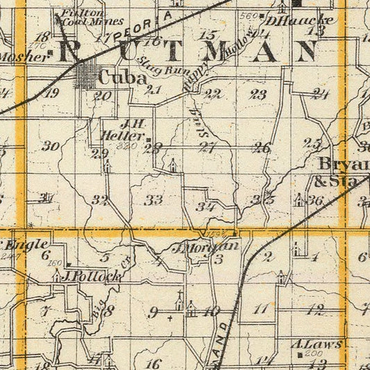 Vintage Map of Fulton County, Illinois, 1876