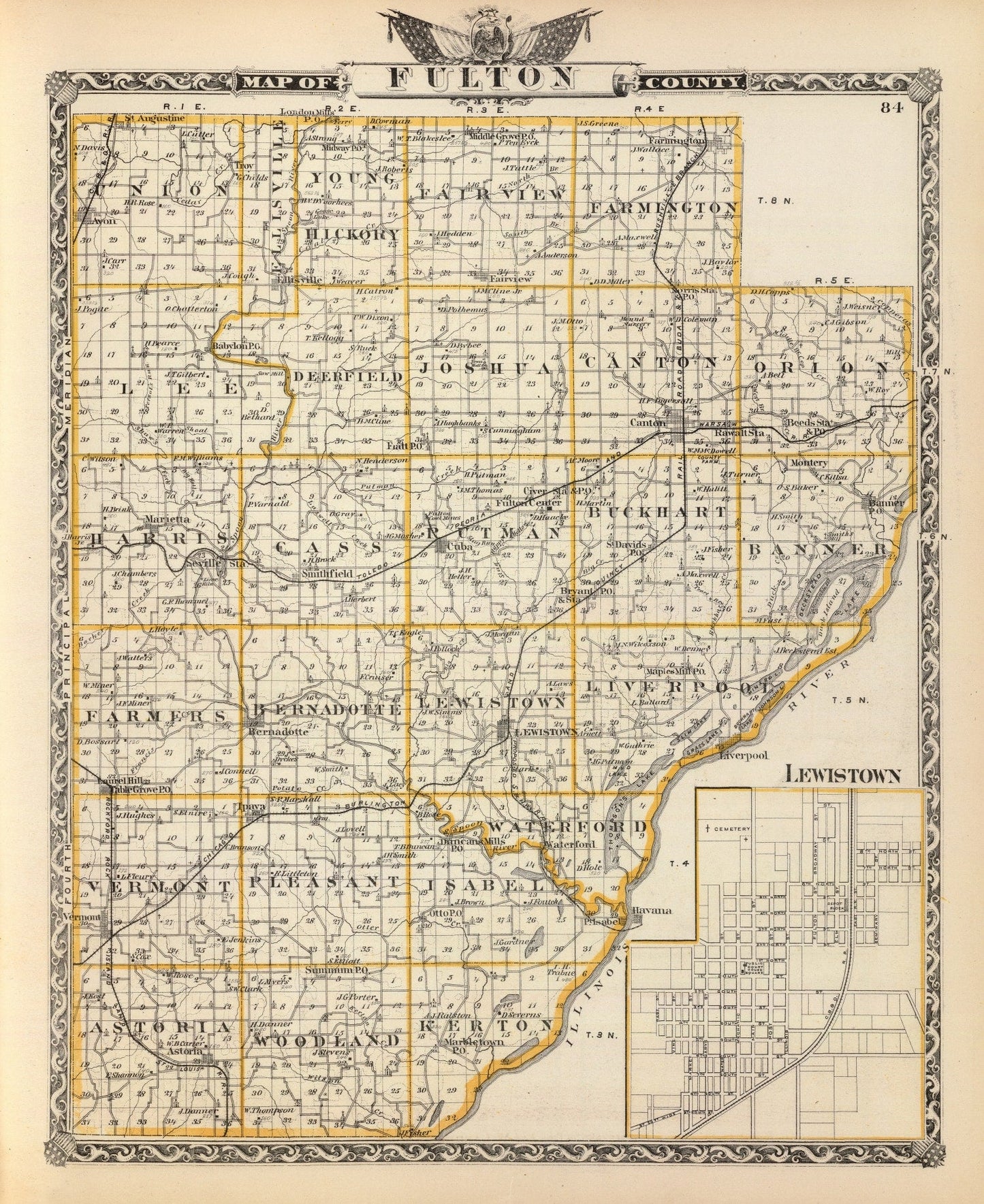 Vintage Map of Fulton County, Illinois, 1876