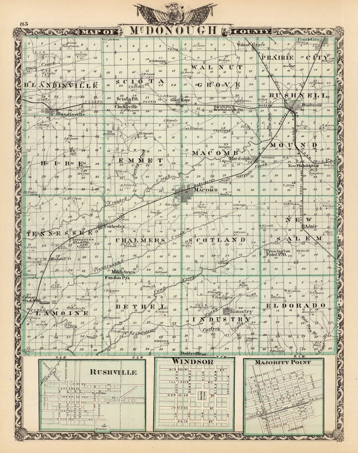 Vintage Map of McDonough County, Illinois, 1876