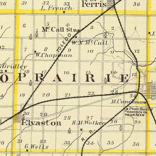 Vintage Map of Hancock County, Illinois, 1876