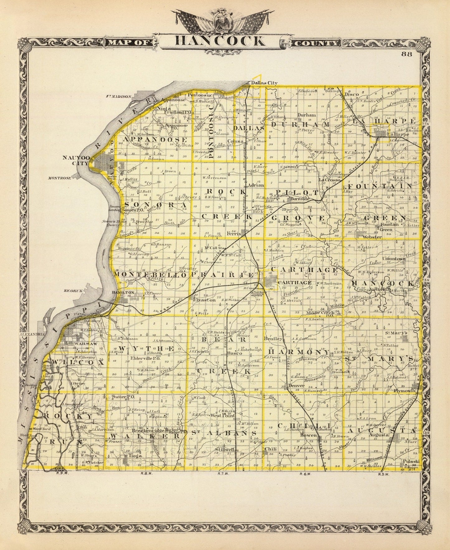 Vintage Map of Hancock County, Illinois, 1876