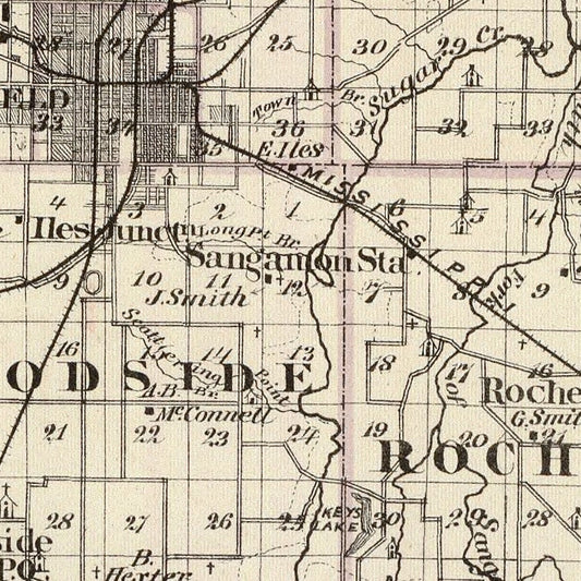 Vintage Map of Sangamon County, Illinois, 1876