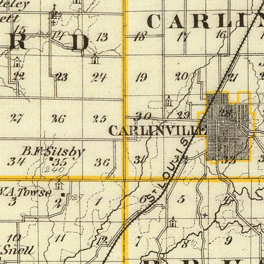 Vintage Map of Macoupin County, Illinois, 1876
