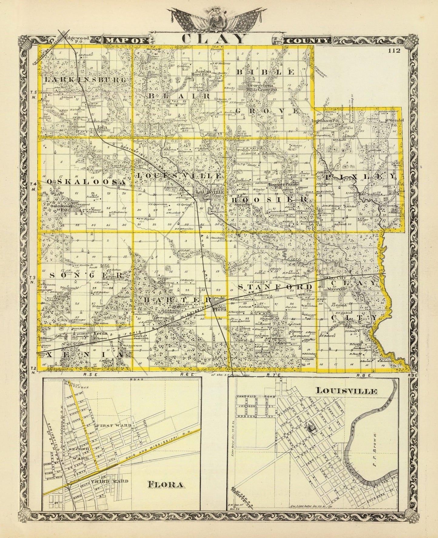 Vintage Map of Clay County, Illinois, 1876