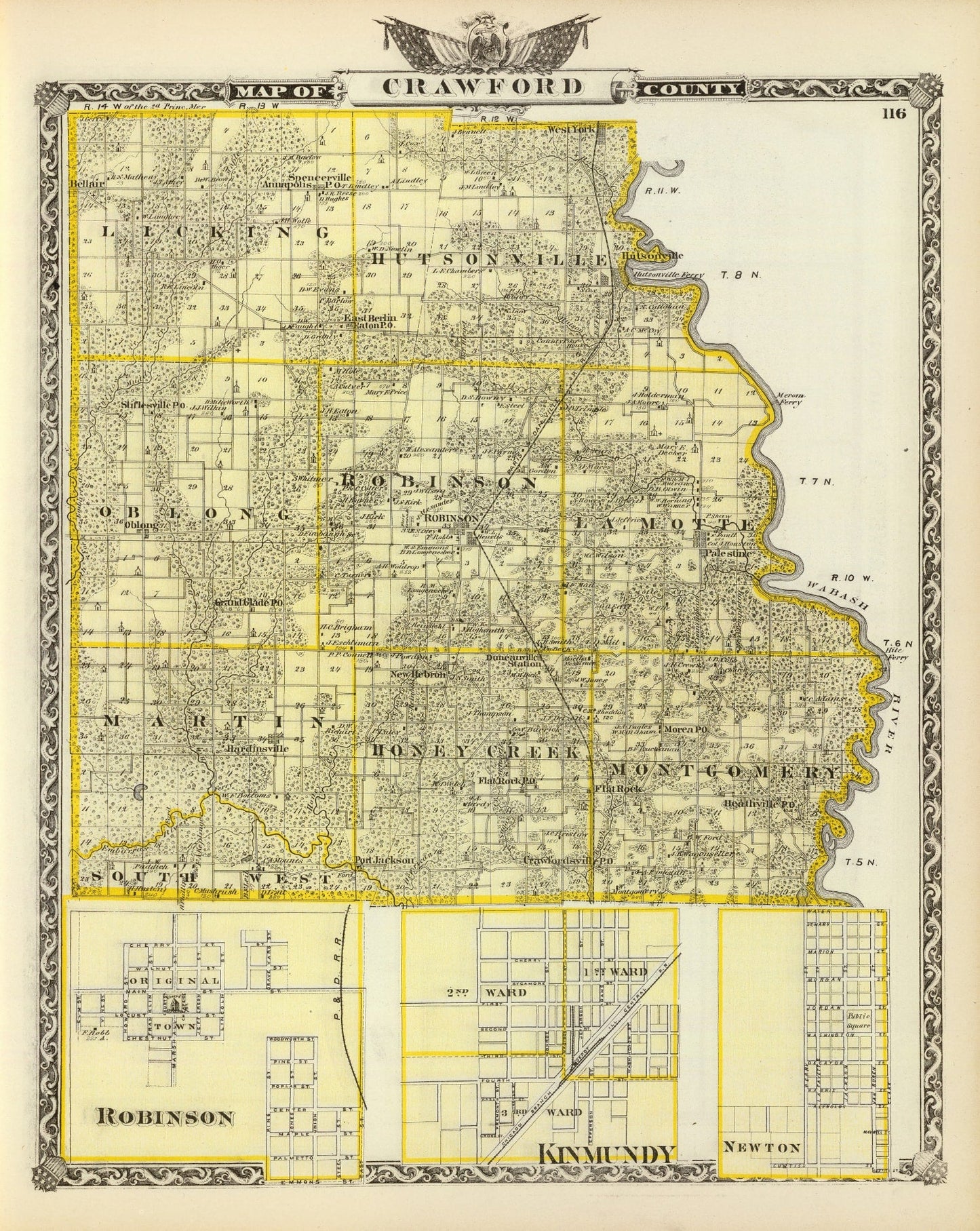 Vintage Map of Crawford County, Illinois 1876