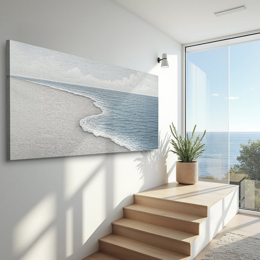 Soft Grey Shoreline canvas shown in a styled room setting, view 2