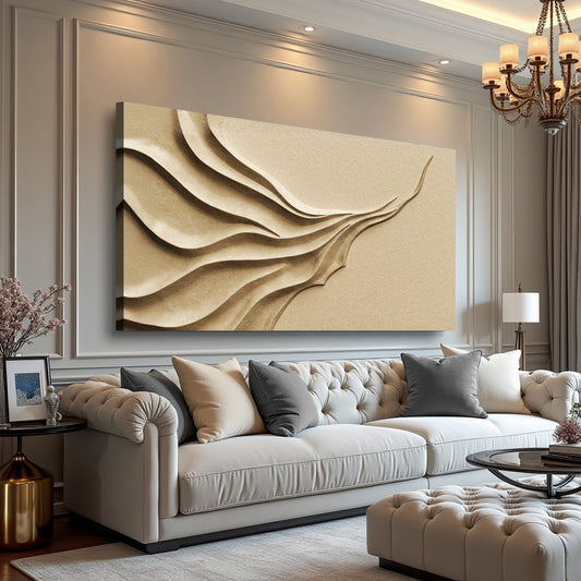 Beige Flowing Lines on Cream Minimalist canvas shown in a styled room setting, view 2
