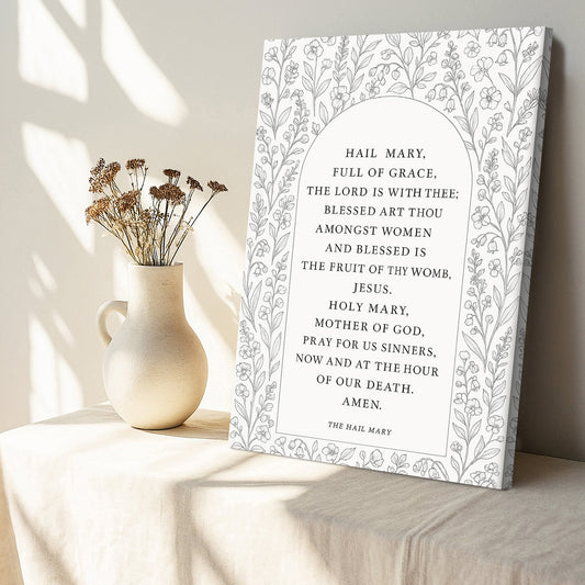 Hail Mary Arch With Line Flowers canvas shown in a styled room setting, view 2