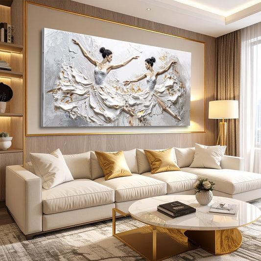 Two Dancers in Flowing White Gowns canvas shown in a styled room setting, view 2