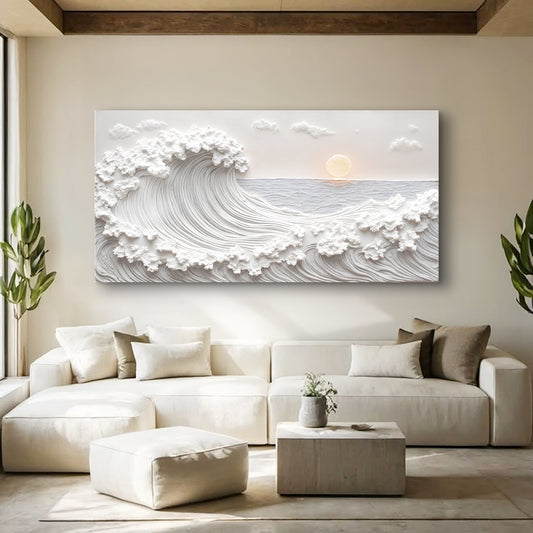 White Curling Wave on Cream canvas shown in a styled room setting, view 2