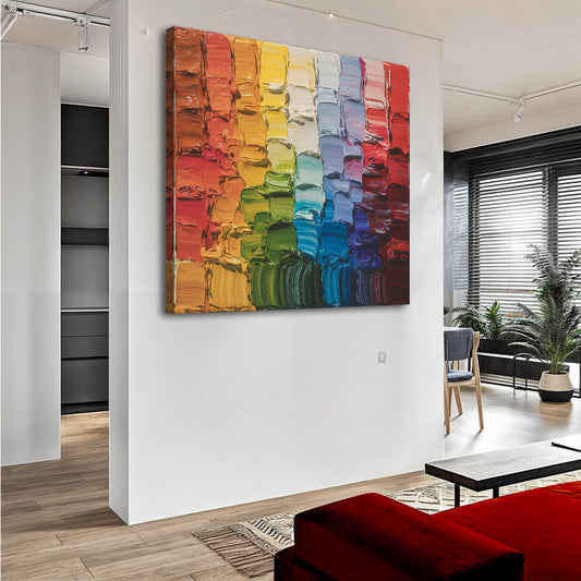 Colorful Palette Knife Abstract canvas shown in a styled room setting, view 2