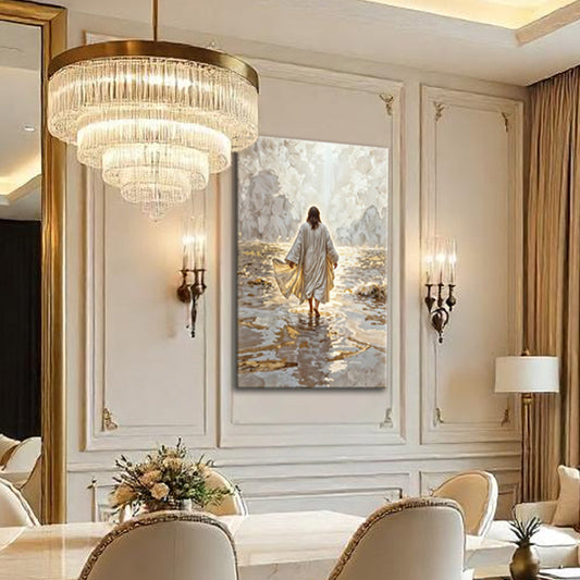 Jesus Walking on Water Toward the Light canvas shown in a styled room setting, view 2