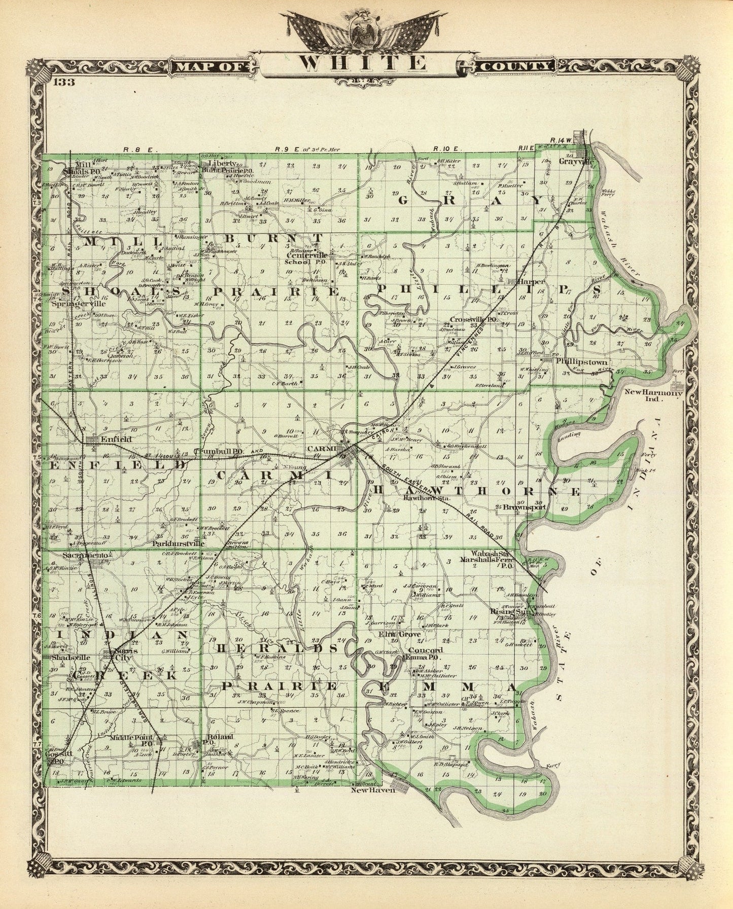 Vintage Map of White County, Illinois 1876