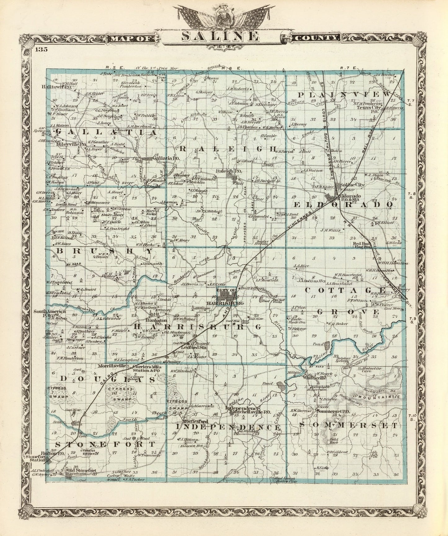 Vintage Map of Saline County, Illinois, 1876