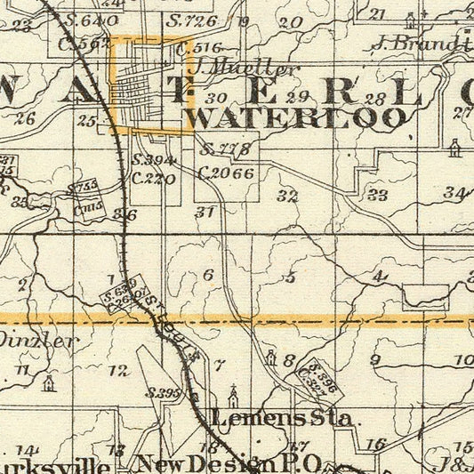 Vintage Map of Monroe County, Illinois, 1876