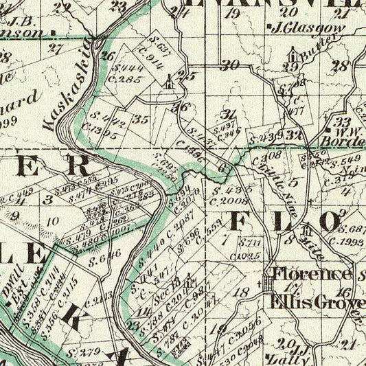Vintage Map of Randolph County, Illinois, 1876