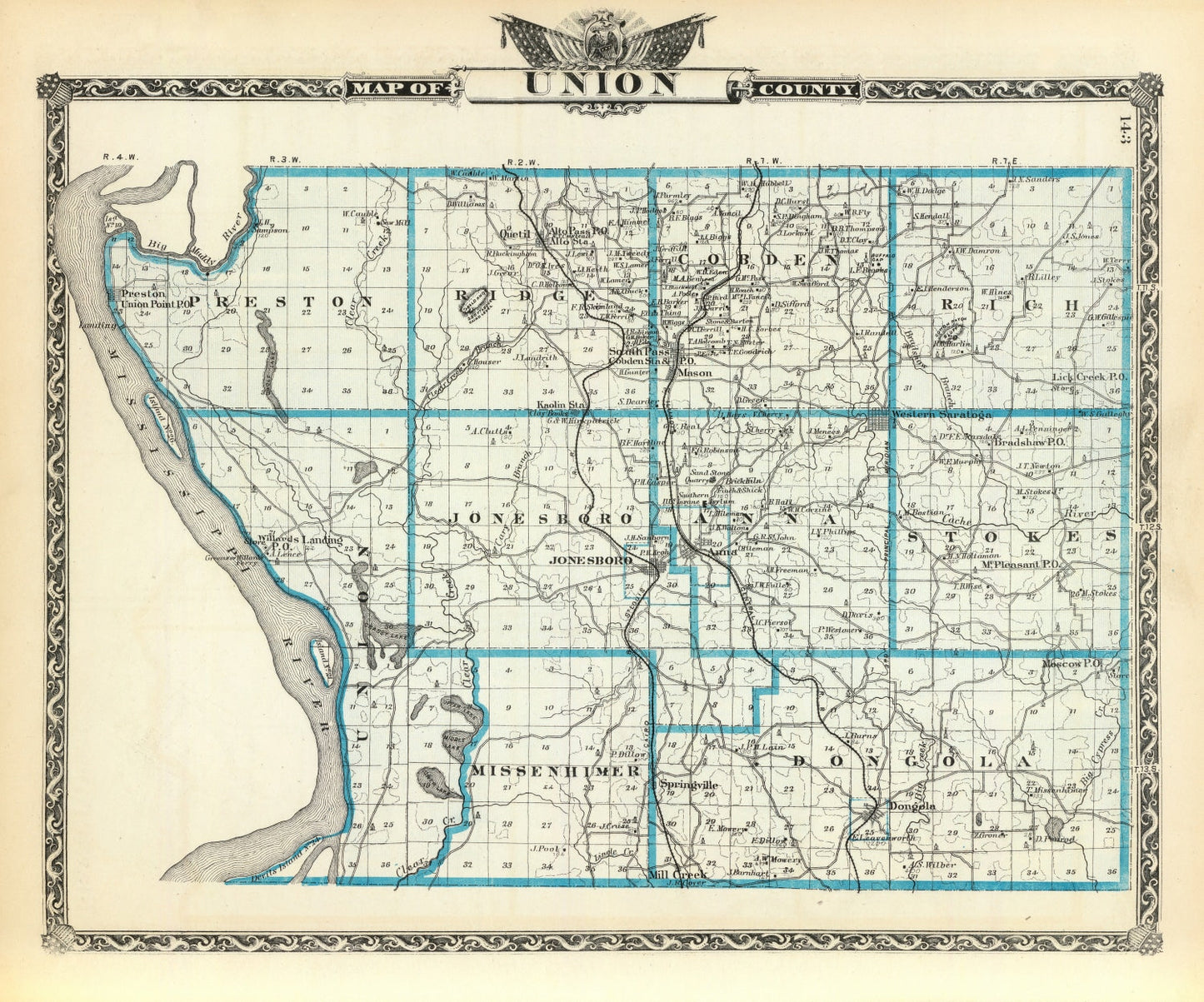 Vintage Map of Union County, Illinois, 1876