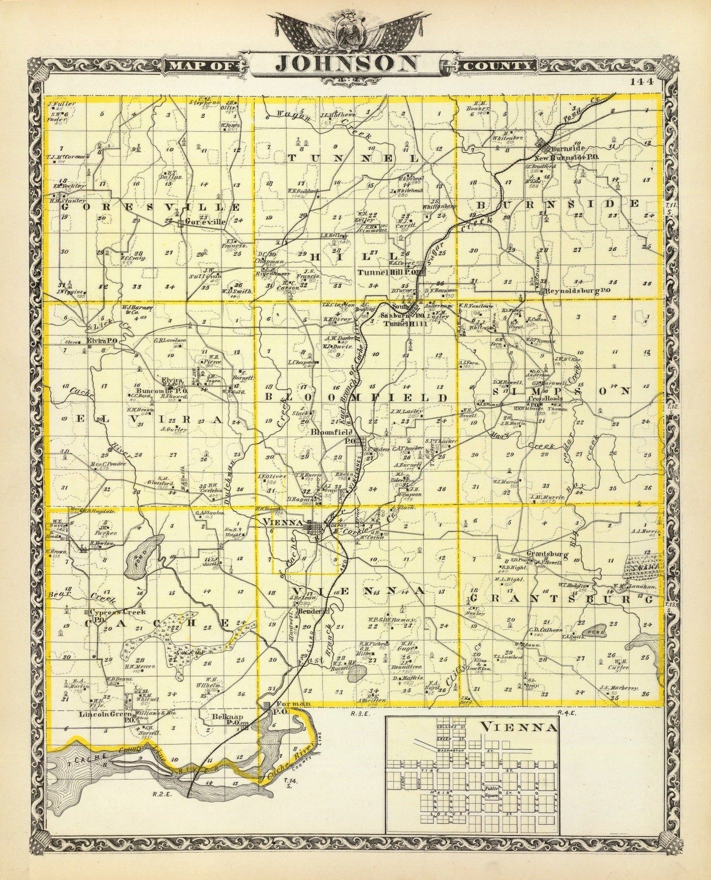 Vintage Map of Johnson County, Illinois, 1876