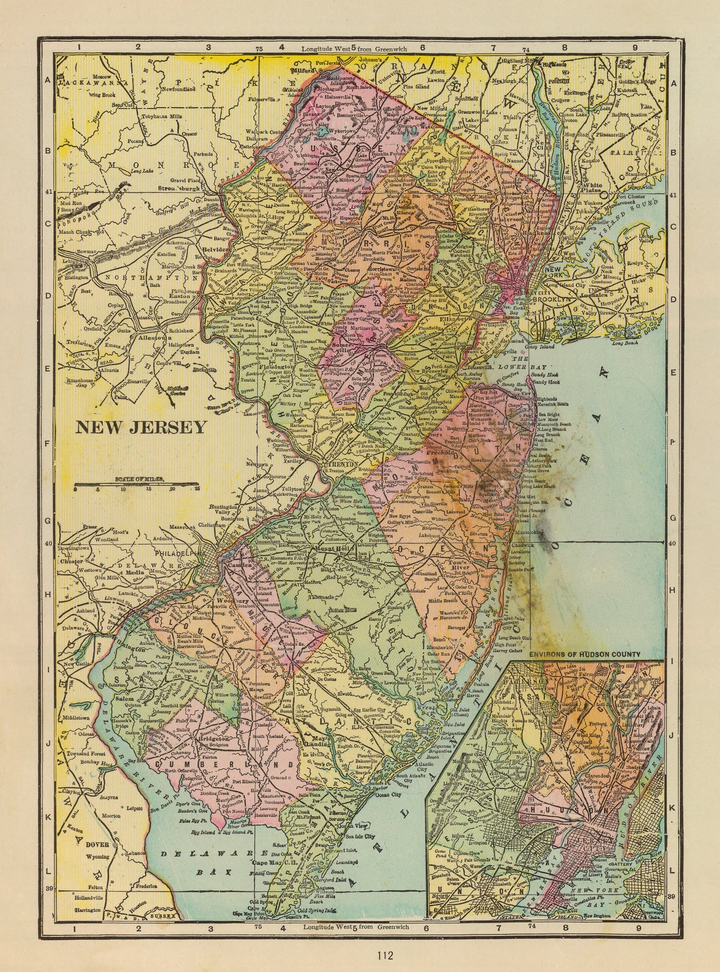 Vintage Map of New Jersey, 1909