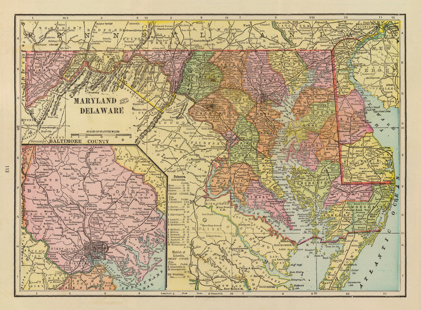 Vintage Map of Maryland and Delaware, 1909