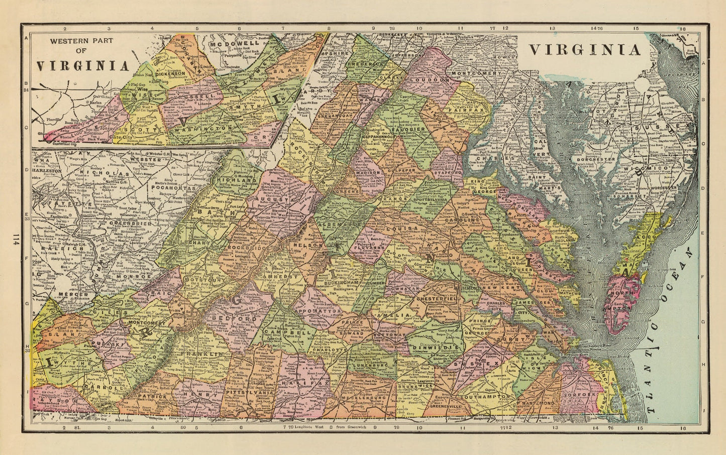 Vintage Map of Virginia, 1909
