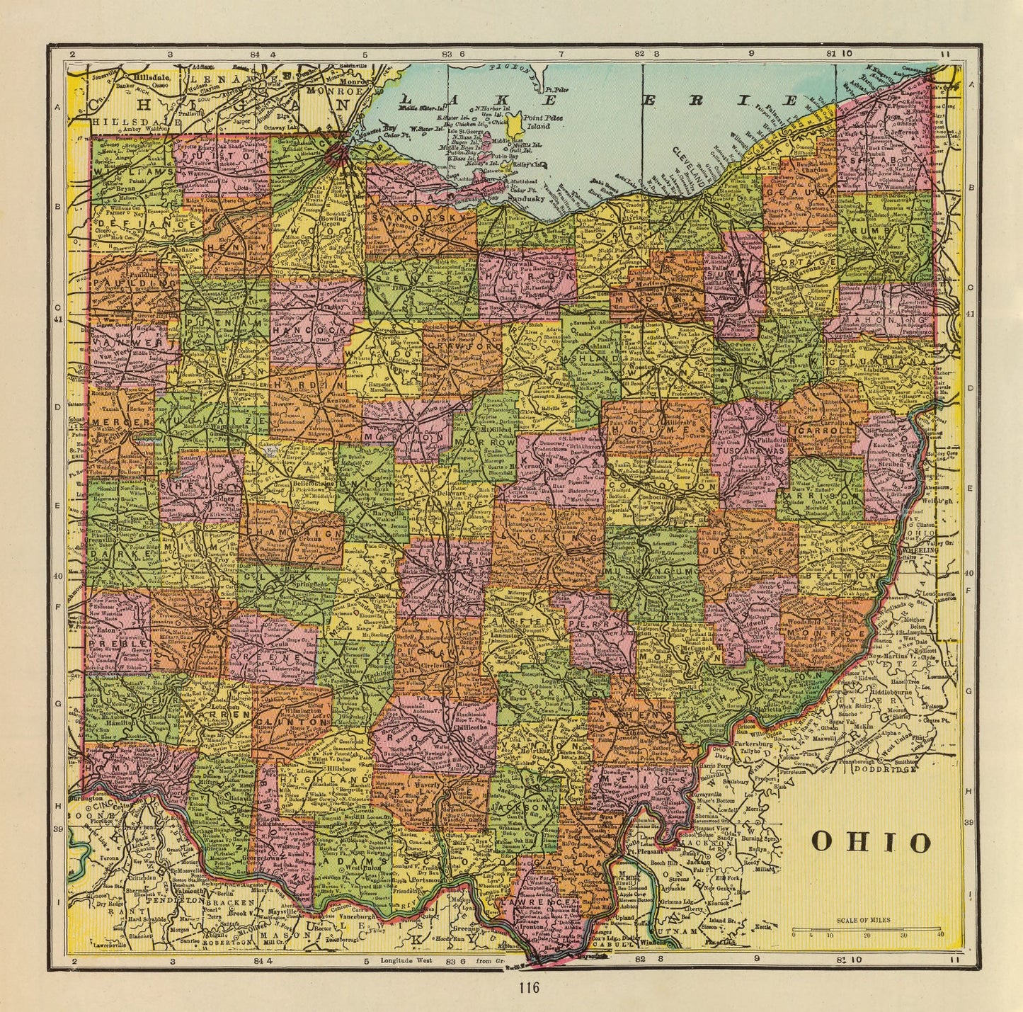 Vintage Map of Ohio, 1909
