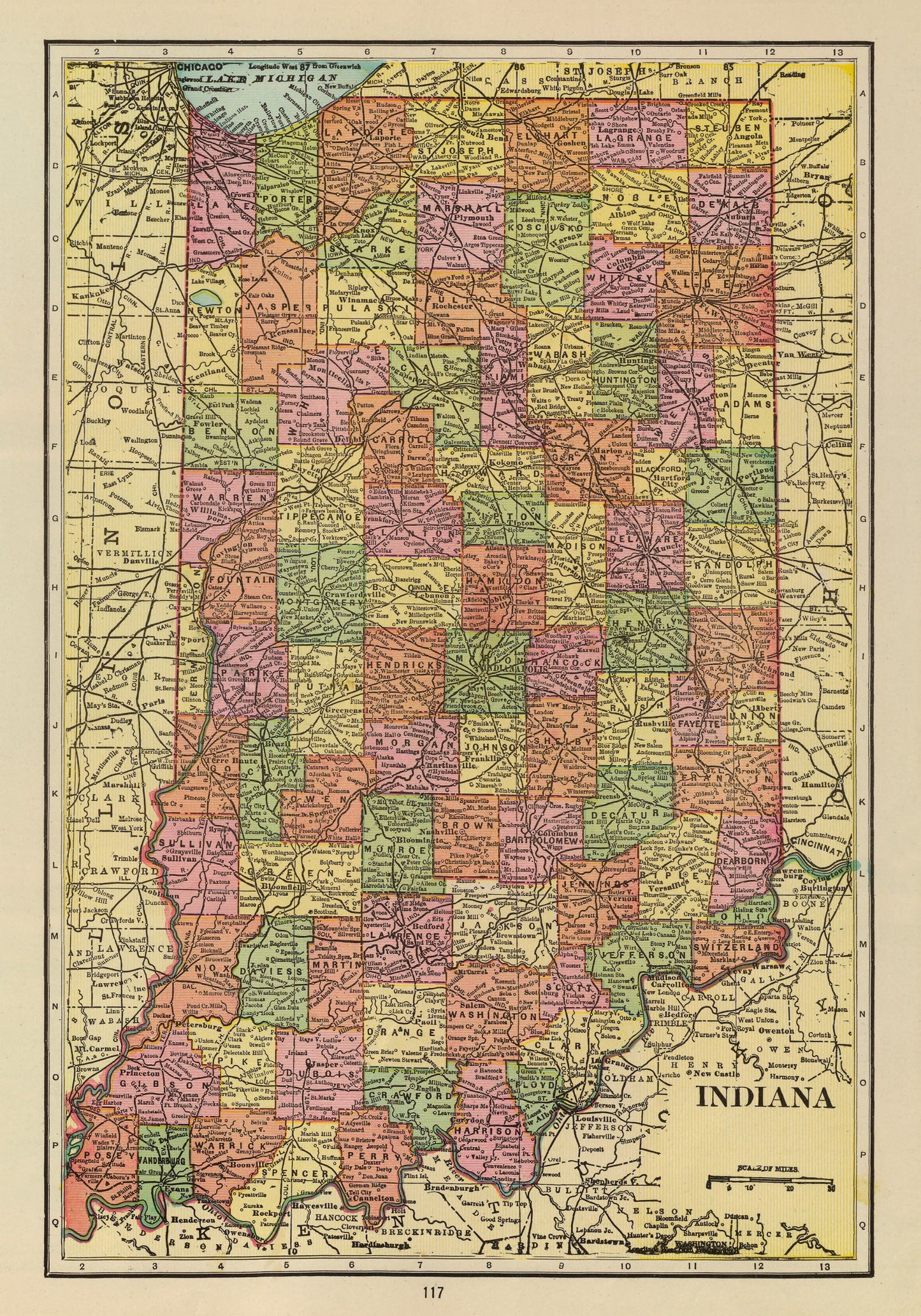 Vintage Map of Indiana, 1909
