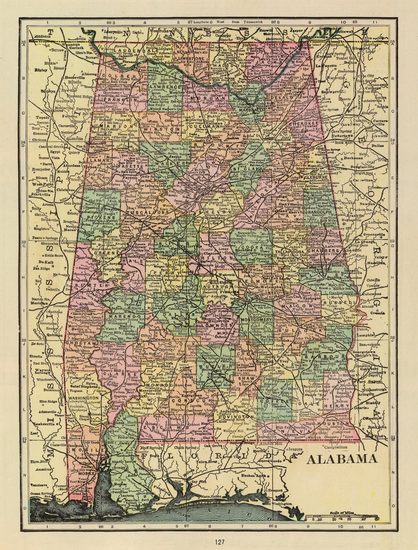 Vintage Map of Alabama, 1909
