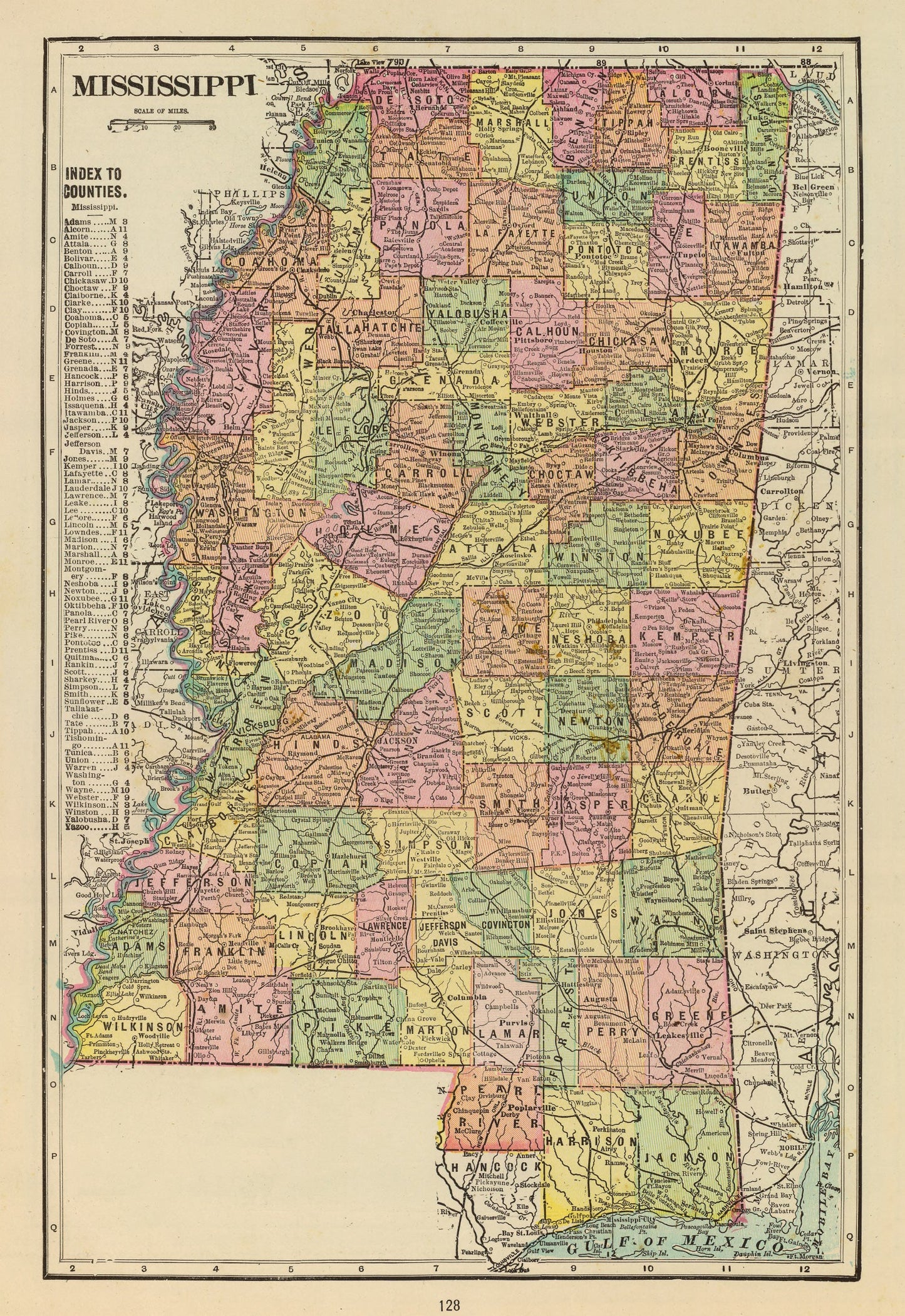 Vintage Map of Mississippi, 1909
