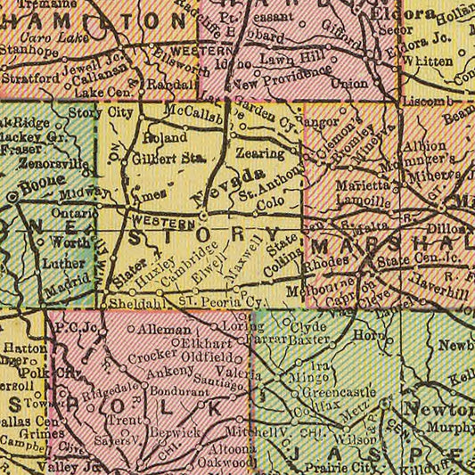 Vintage Map of Iowa, 1909