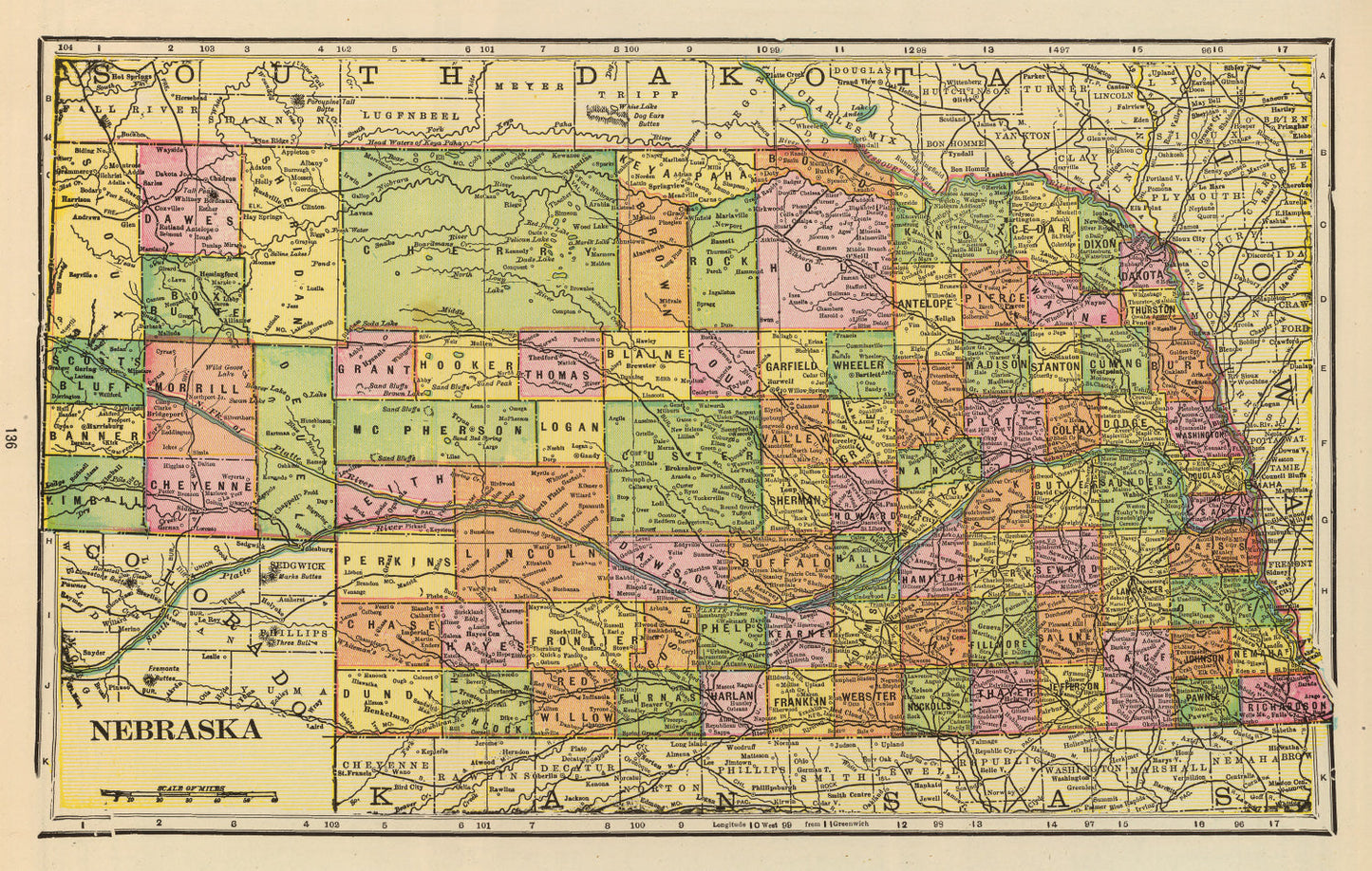 Vintage Map of Nebraska, 1909