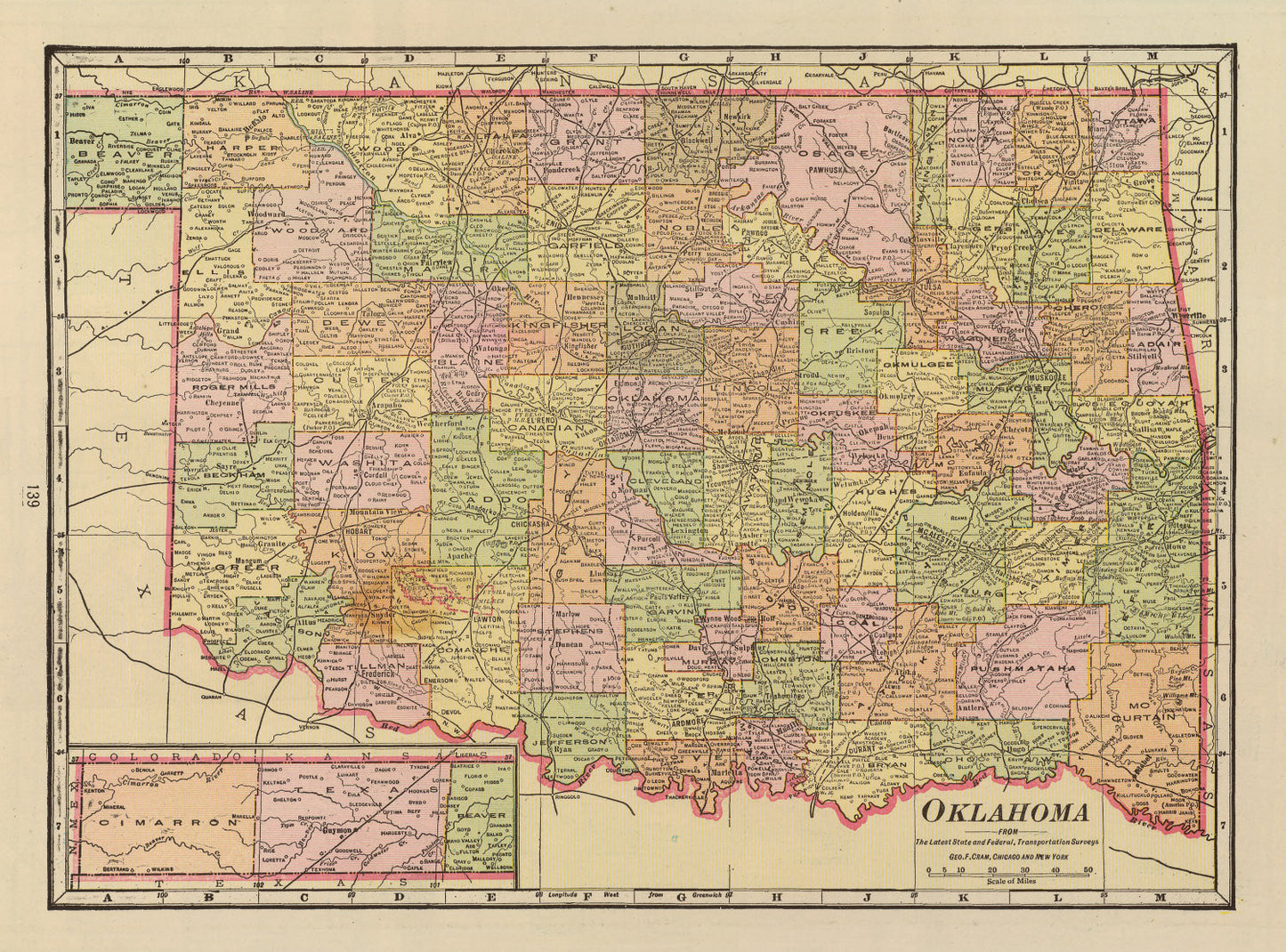 Vintage Map of Oklahoma, 1909