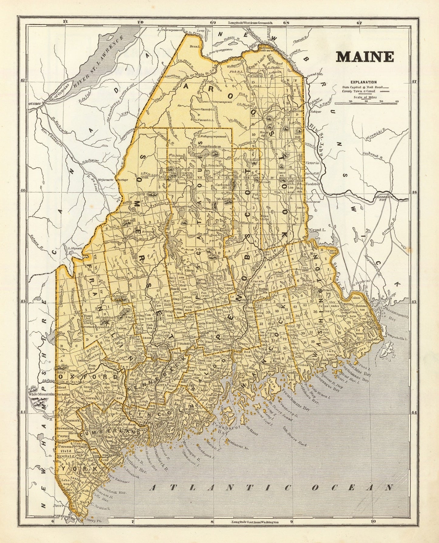 Vintage Map of Maine, 1842
