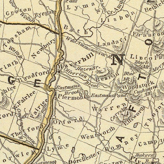 Vintage Map of Vermont & New Hampshire, 1842