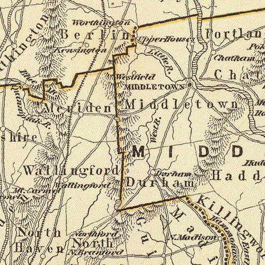 Vintage Map of Connecticut, 1842
