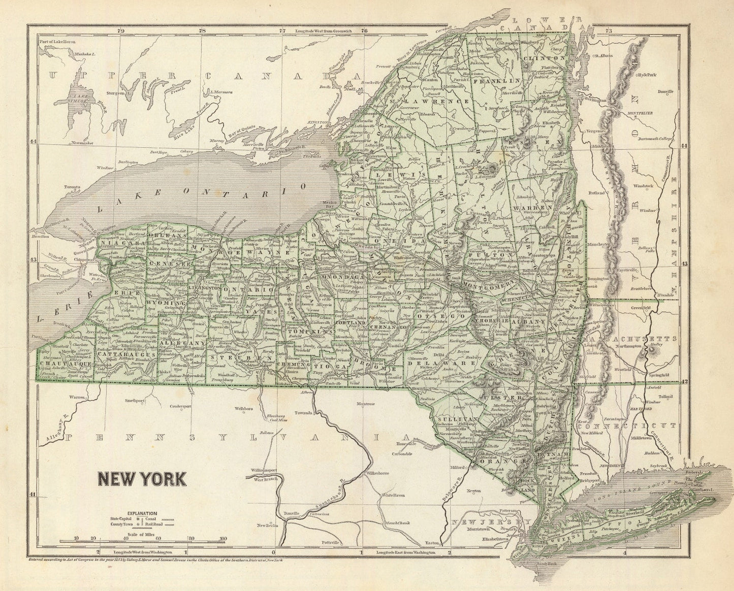 Vintage Map of New York City, New York, 1842