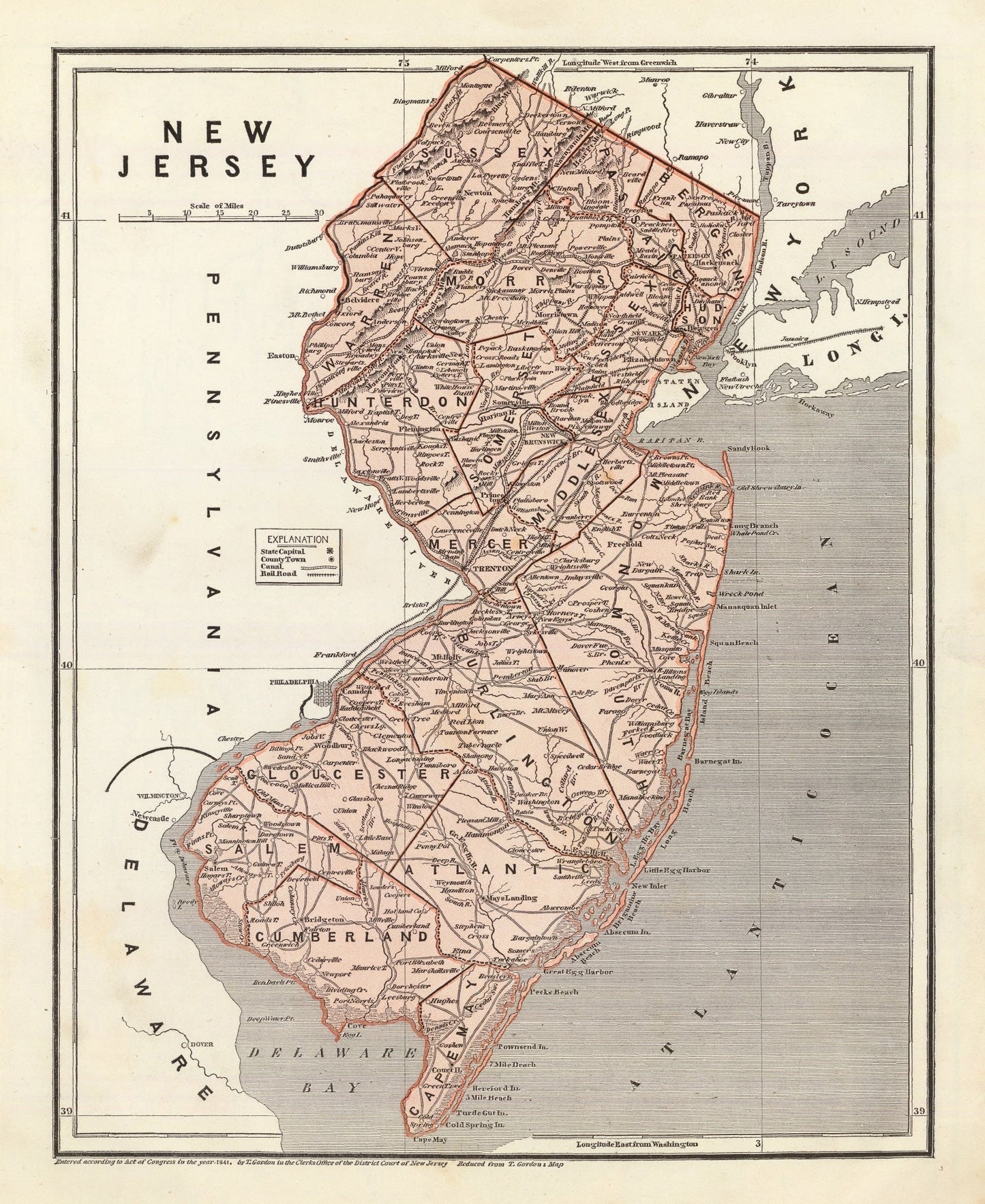 Vintage Map of New Jersey, 1842