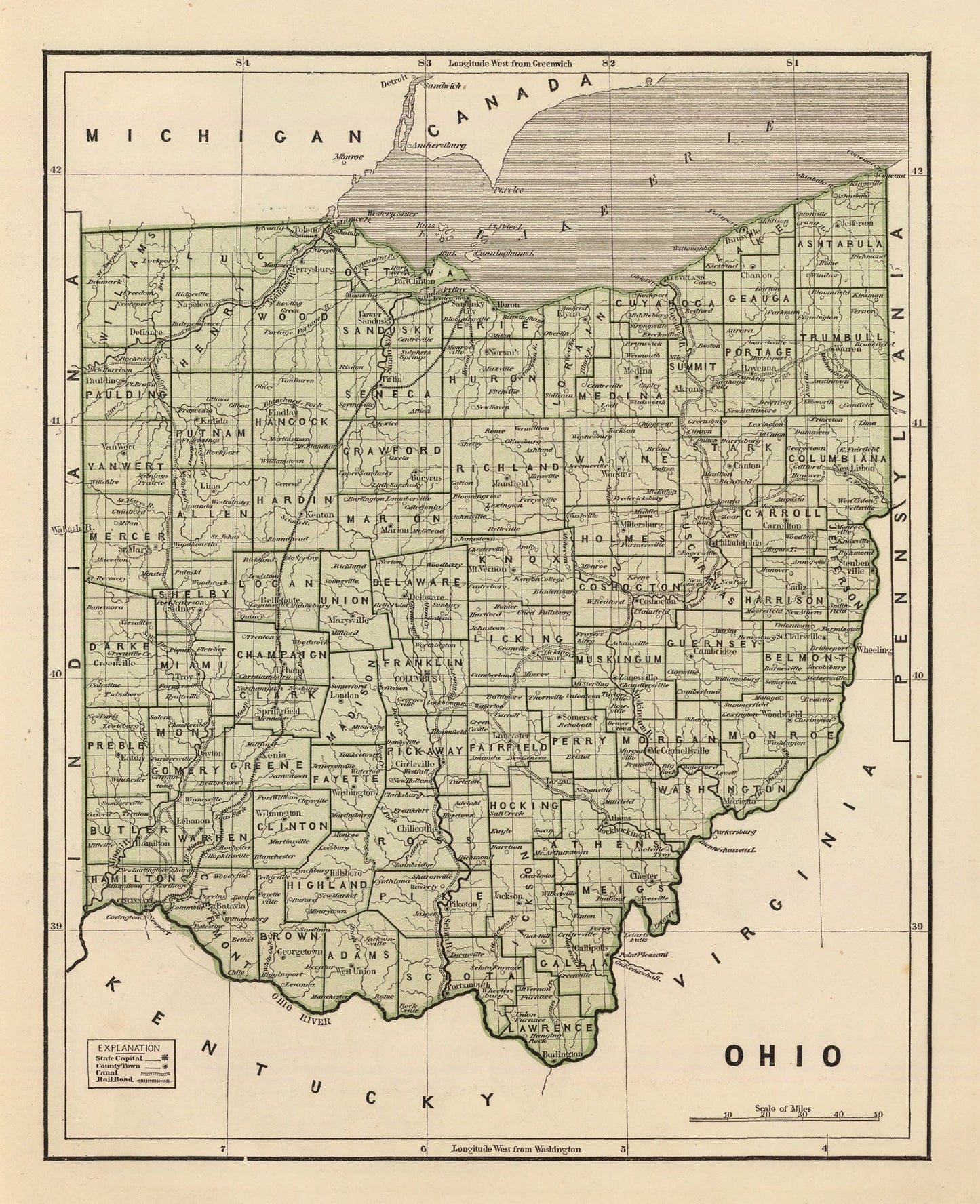 Vintage Map of Ohio, 1842