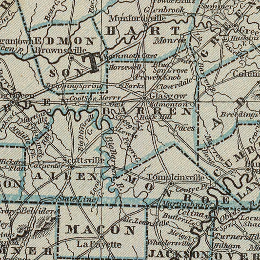 Vintage Map of Kentucky and Tennessee, 1842