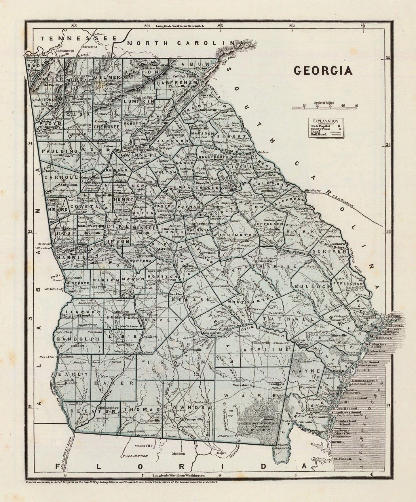 Vintage Map of Georgia, 1842