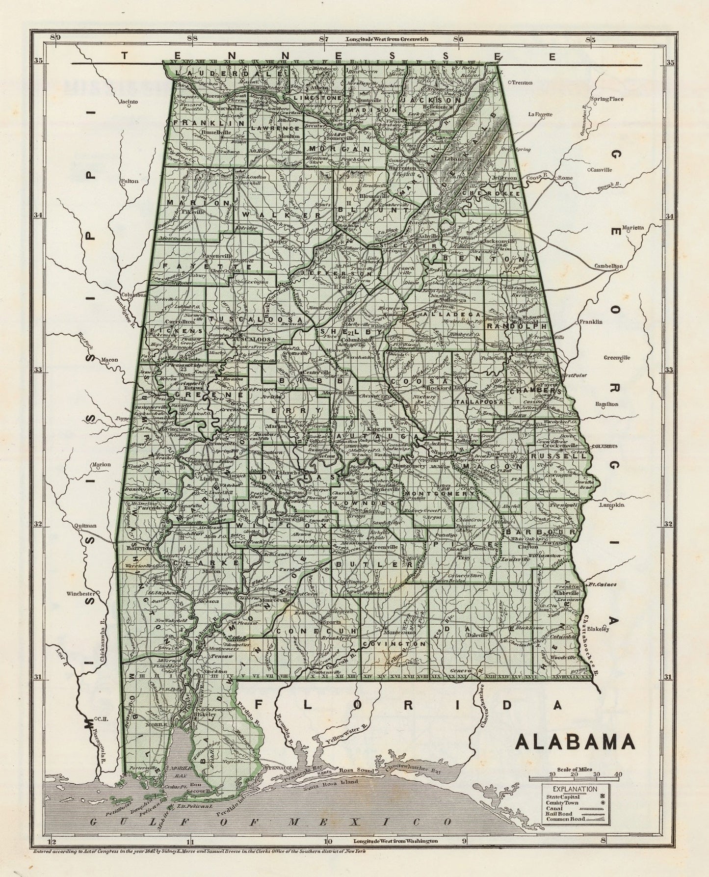 Vintage Map of Alabama, 1842