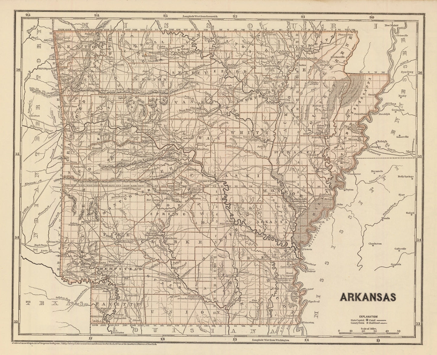 Vintage Map of Arkansas, 1842