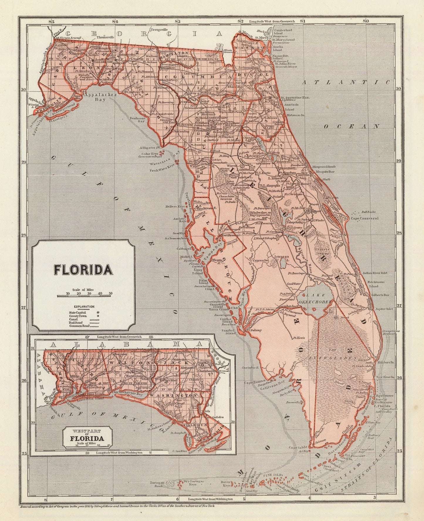 Vintage Map of Florida 1842